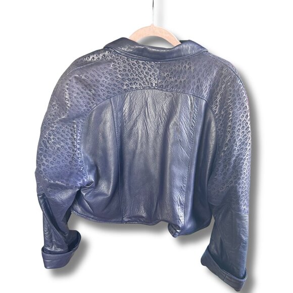 Navy Vintage Cropped Leather Jacket – Modernized Fit - Picture 2 of 3